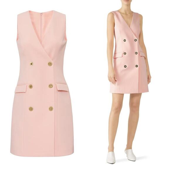 Badgley Mischka Pint Suit Dress Sleeveless Double-Breasted Mini Shift Pink 12 - Picture 1 of 9